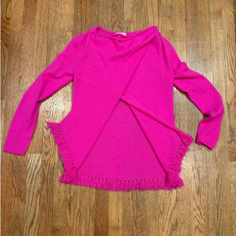 Lilly Pulitzer size S/Small Alina Cashmere Fringe Trim Pink Cardigan Sweater